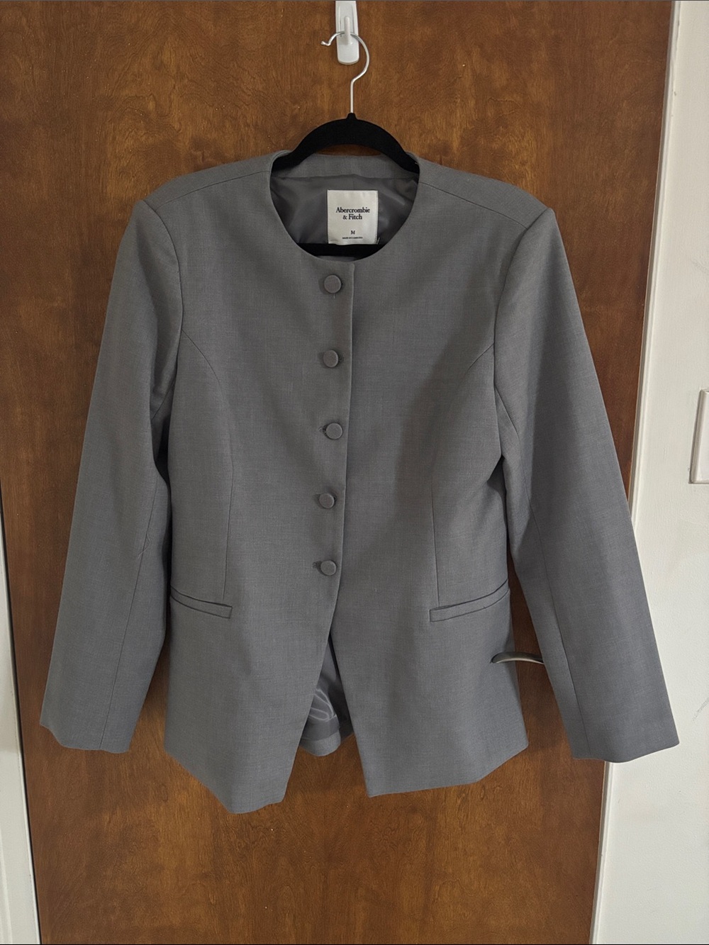 Abercrombie & Fitch Women's Gray Collarless Button-Up Blazer